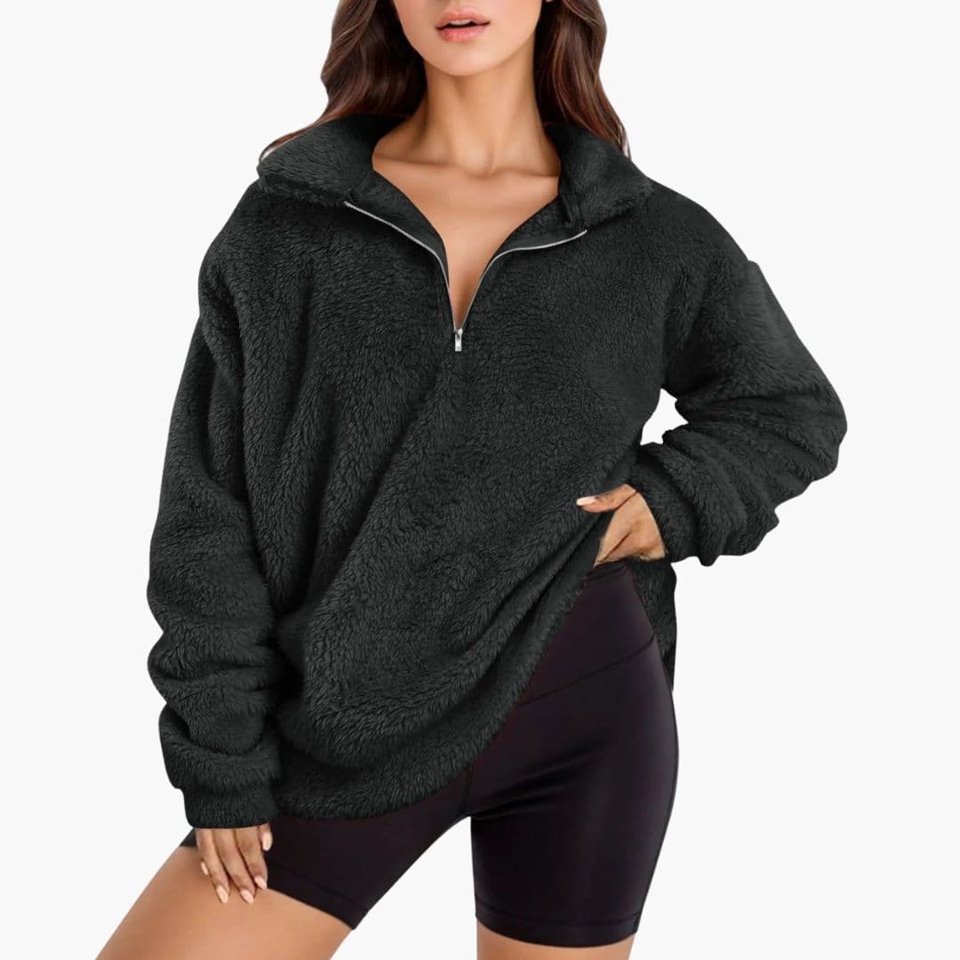 Oversized fleece trøje til kvinder med halv lynlås