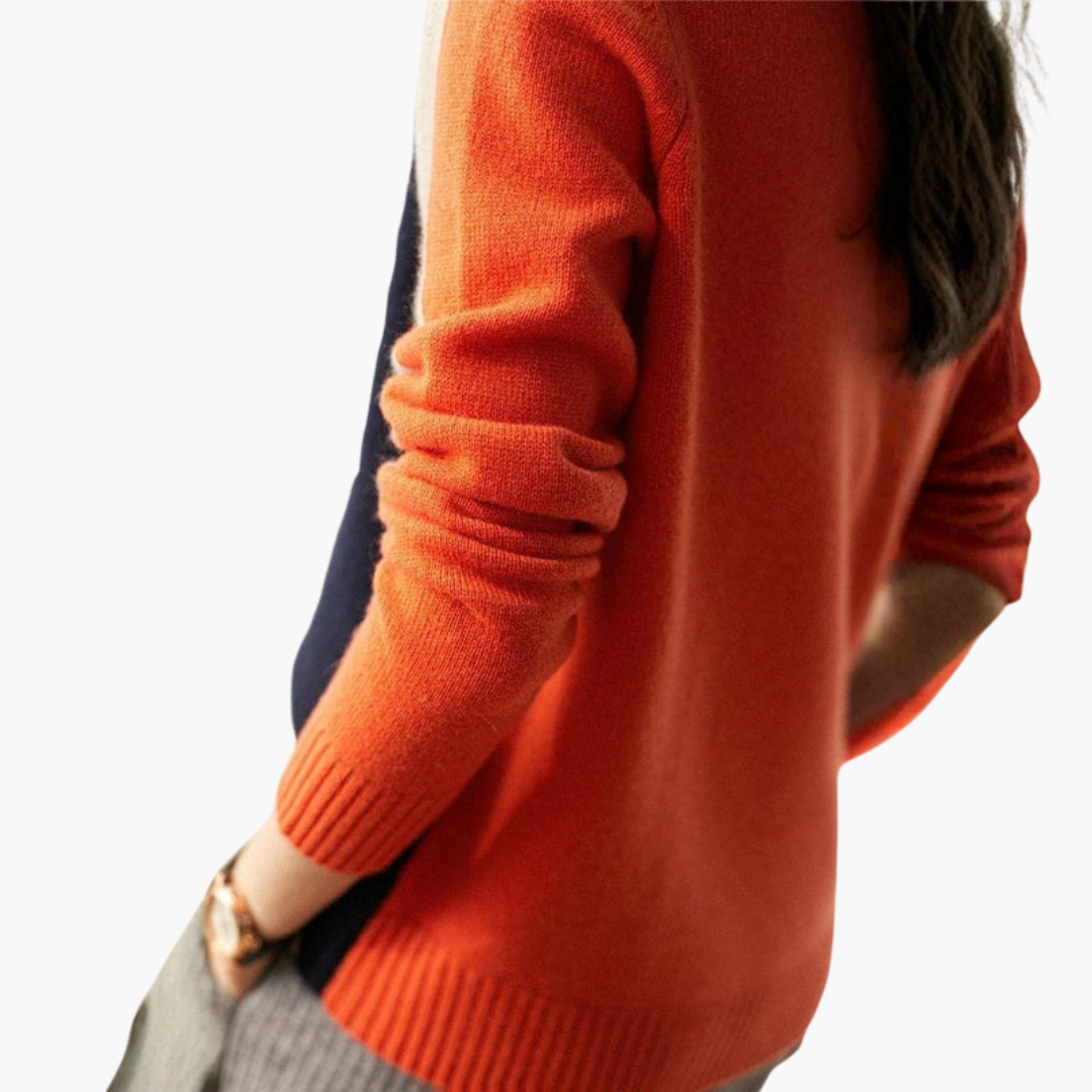 Pull pour femme avec manches contrastées et ourlet côtelé