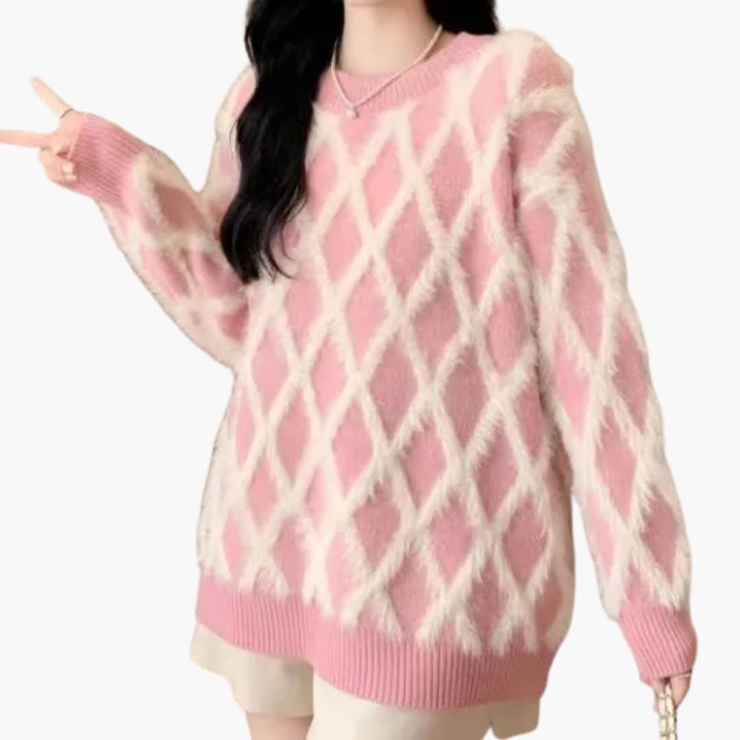 Pull rose for women to slip on with diamond pattern