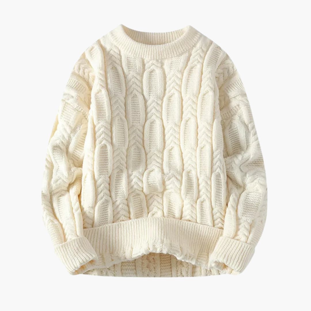 Pull torsadé pour homme avec ourlet côtelé et col rond