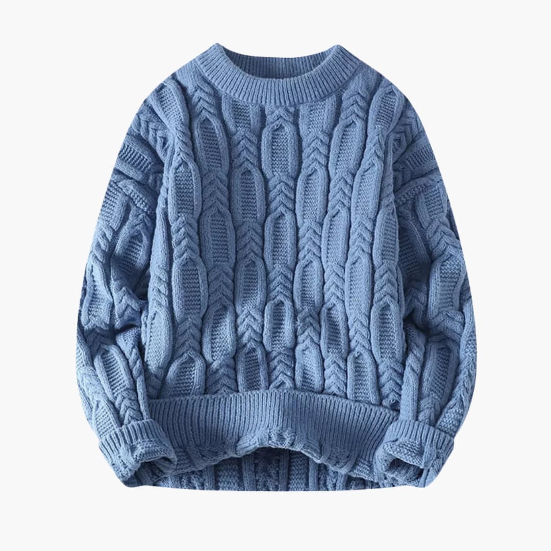 Pull torsadé pour homme avec ourlet côtelé et col rond