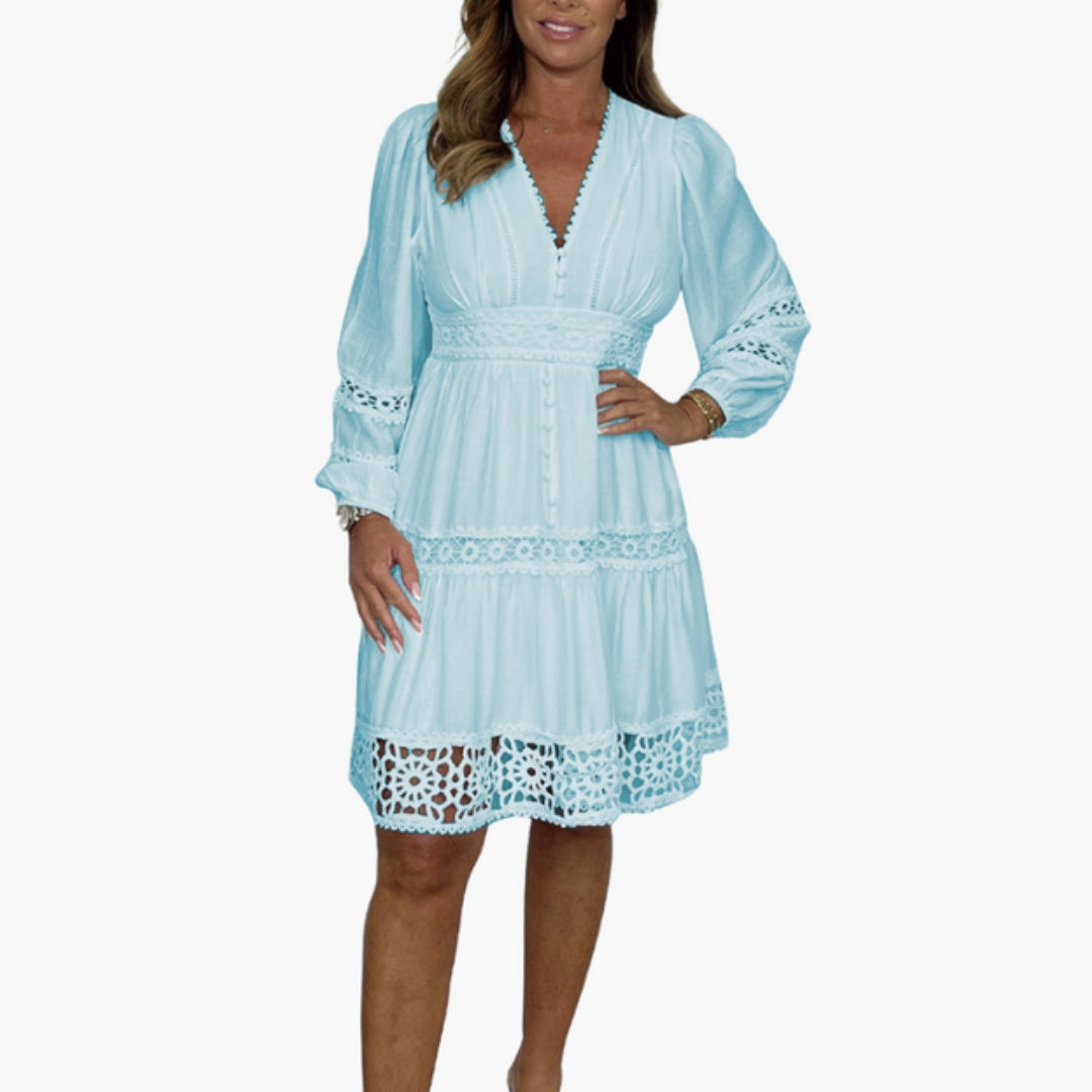 Bohemian Dress for Women with Decorative Trims and V-Neck
