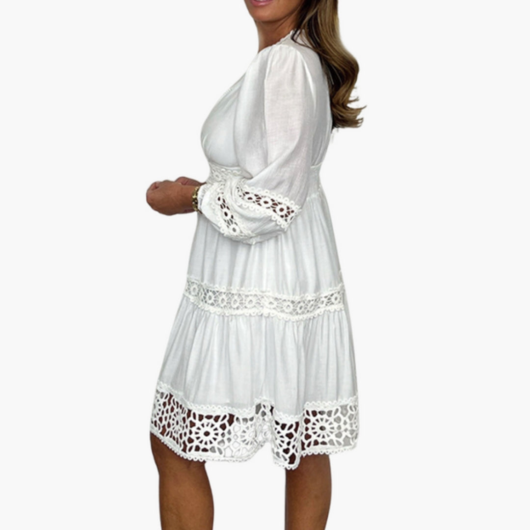 Bohemian Dress for Women with Decorative Trims and V-Neck