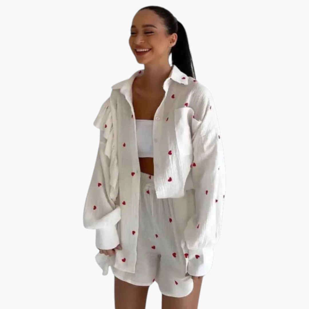 Women's Shirt Dress with Collar and Ruffled Edging