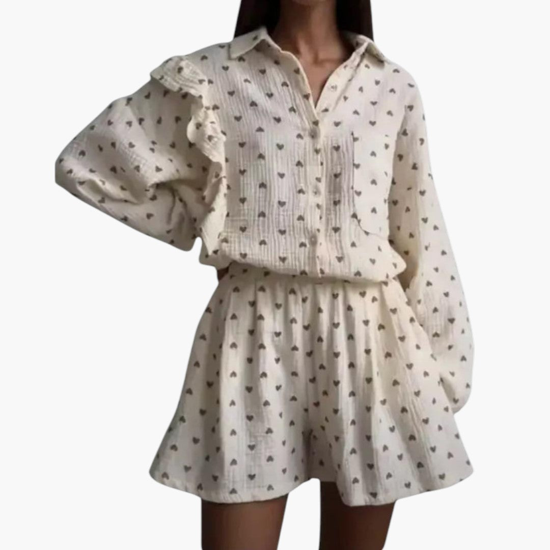 Women's Shirt Dress with Collar and Ruffled Edging