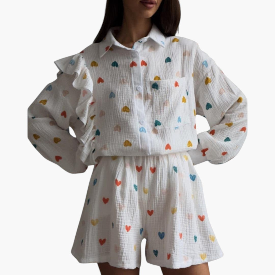 Women's Shirt Dress with Collar and Ruffled Edging