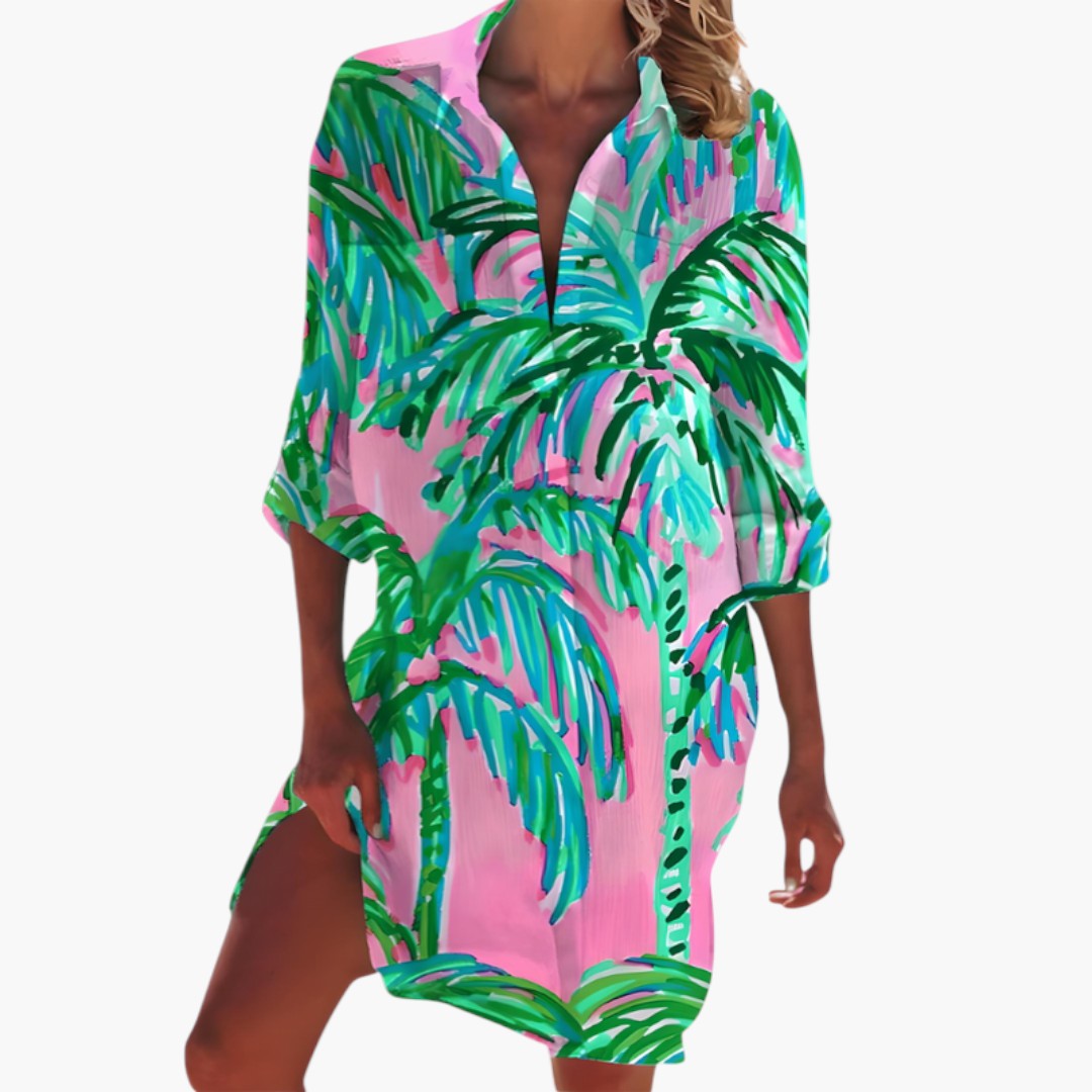 Robe Chemise Femme avec Col et Patte Boutonnée