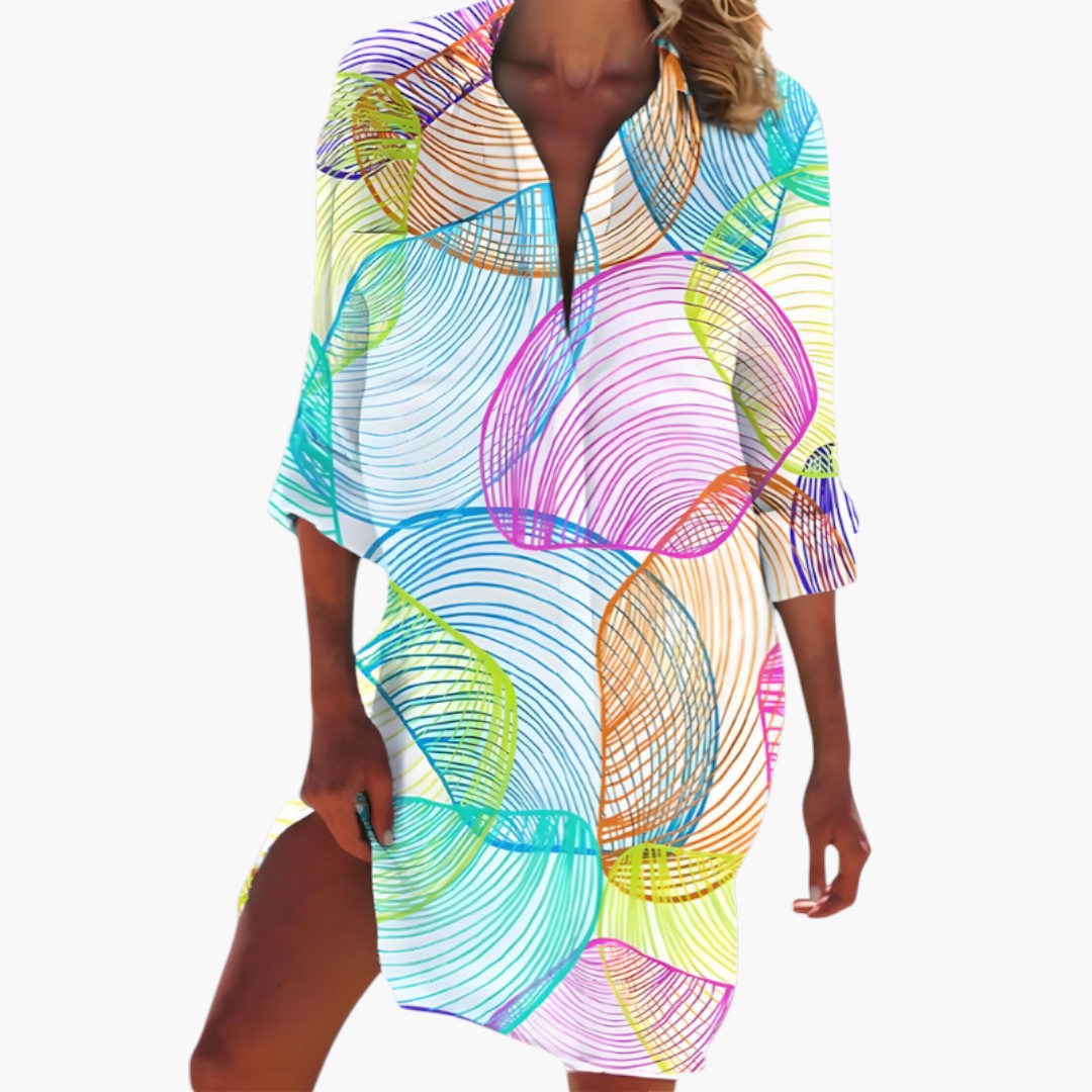 Robe Chemise Femme avec Col et Patte Boutonnée