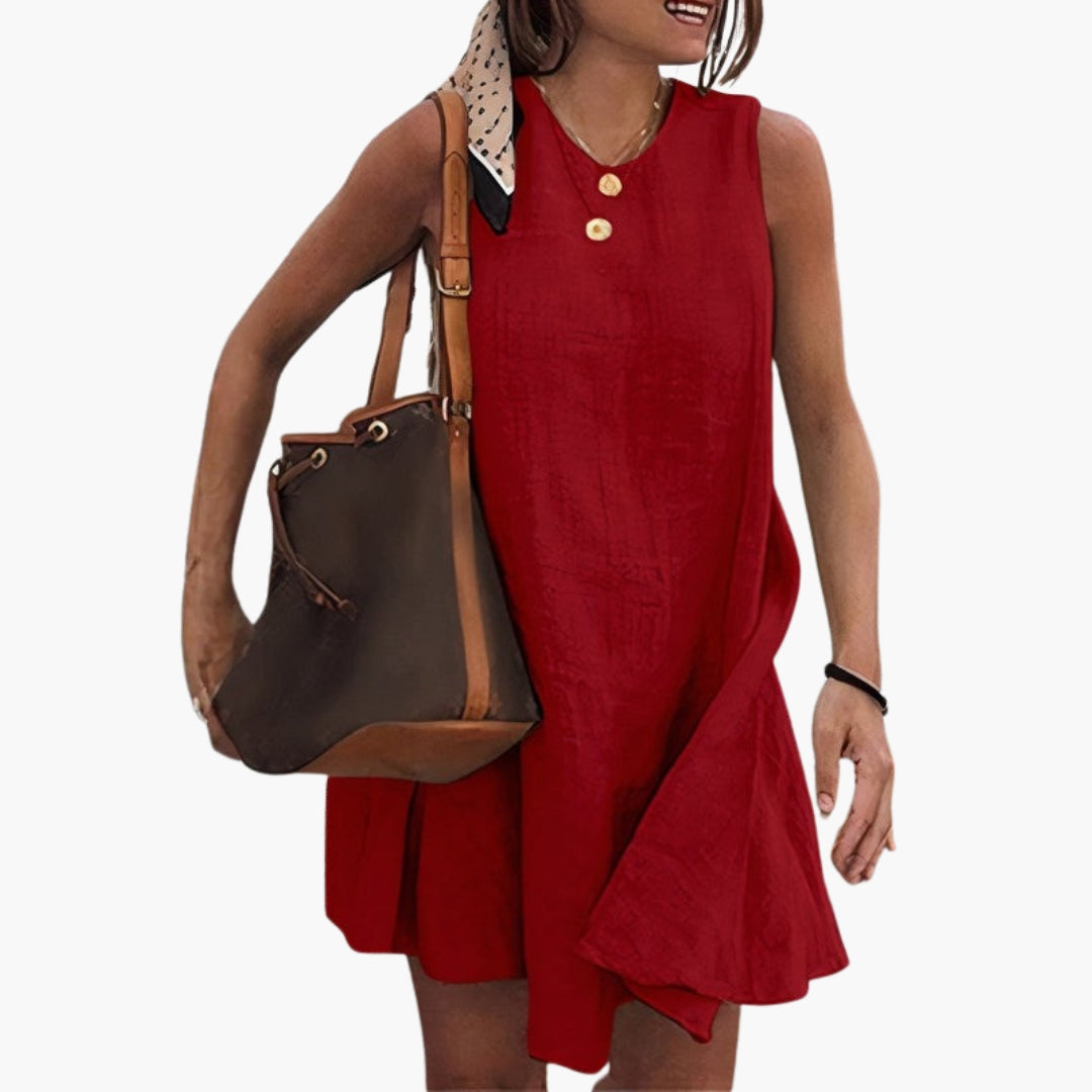 Vestito corto donna senza maniche con scollo rotondo