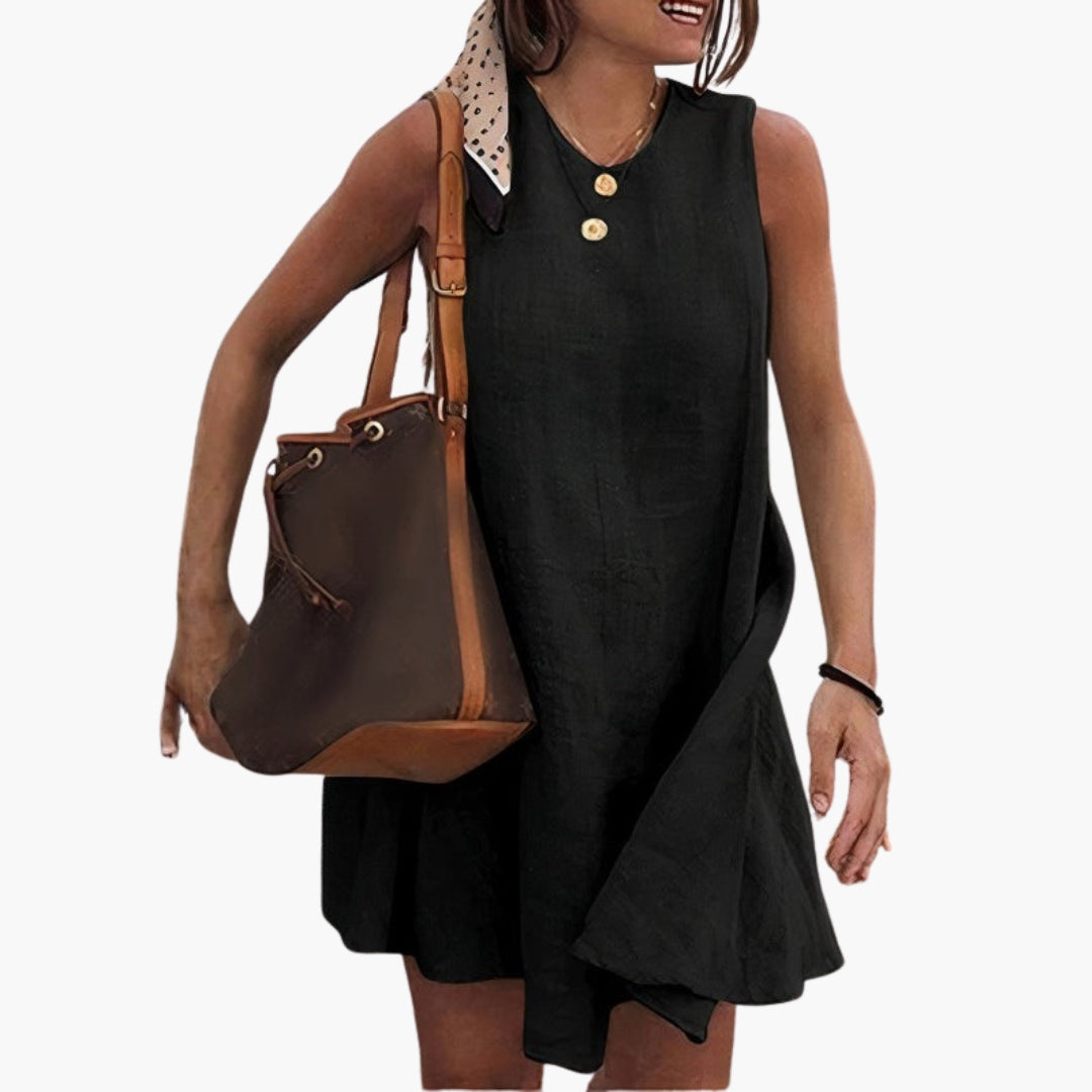 Vestito corto donna senza maniche con scollo rotondo
