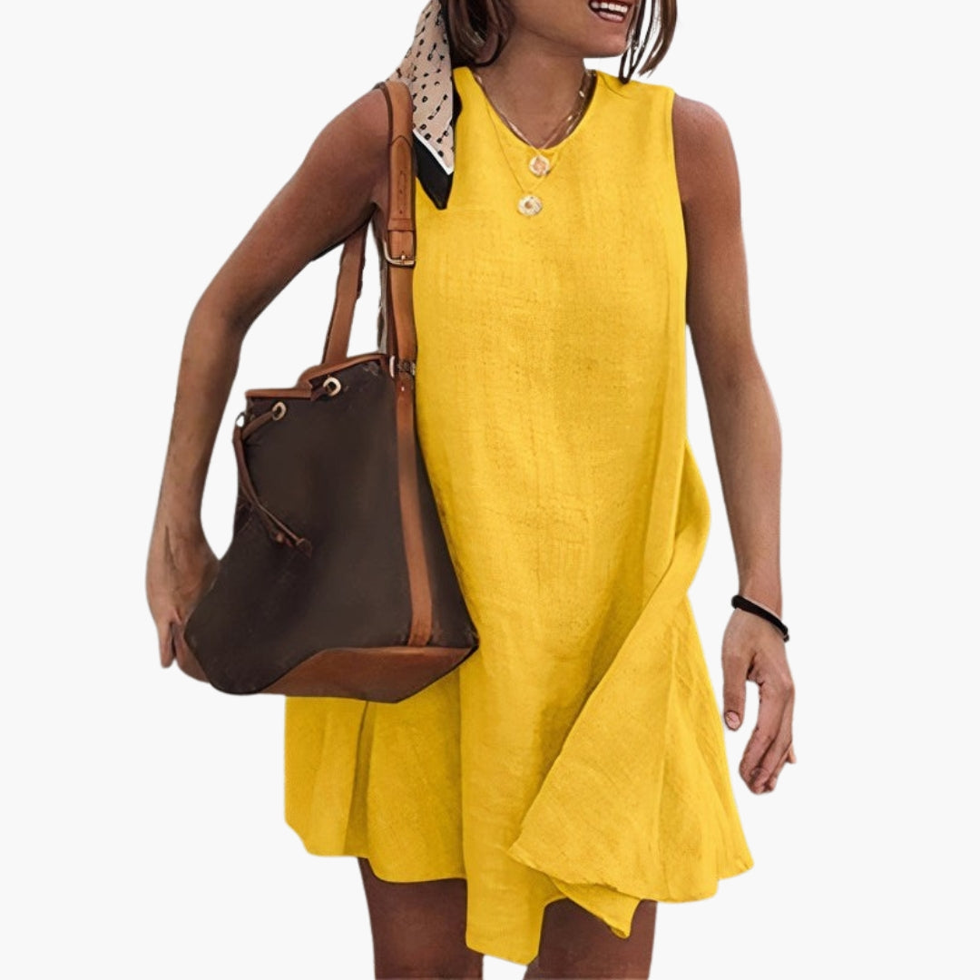 Vestito corto donna senza maniche con scollo rotondo