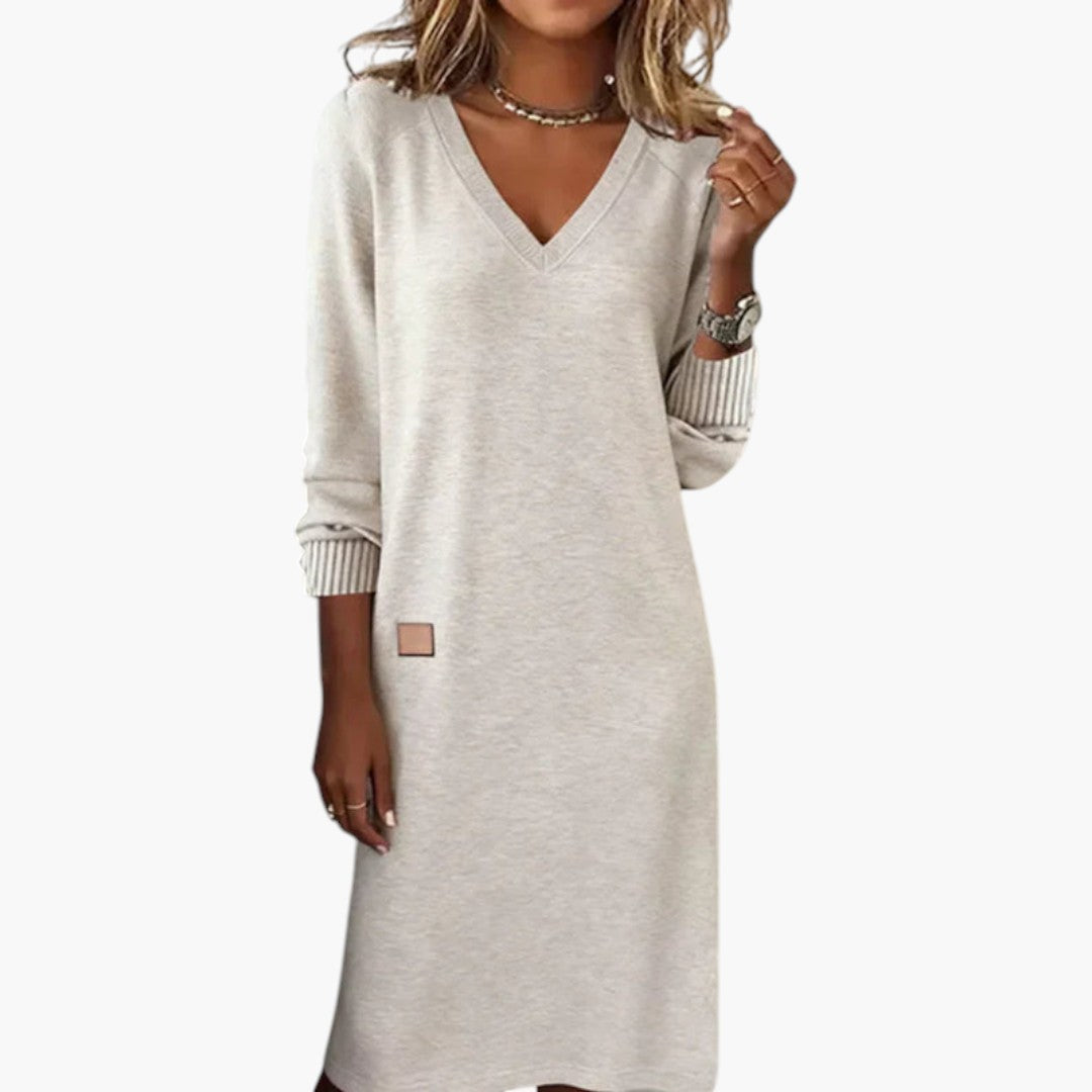 Abito donna con scollo a V e maniche lunghe