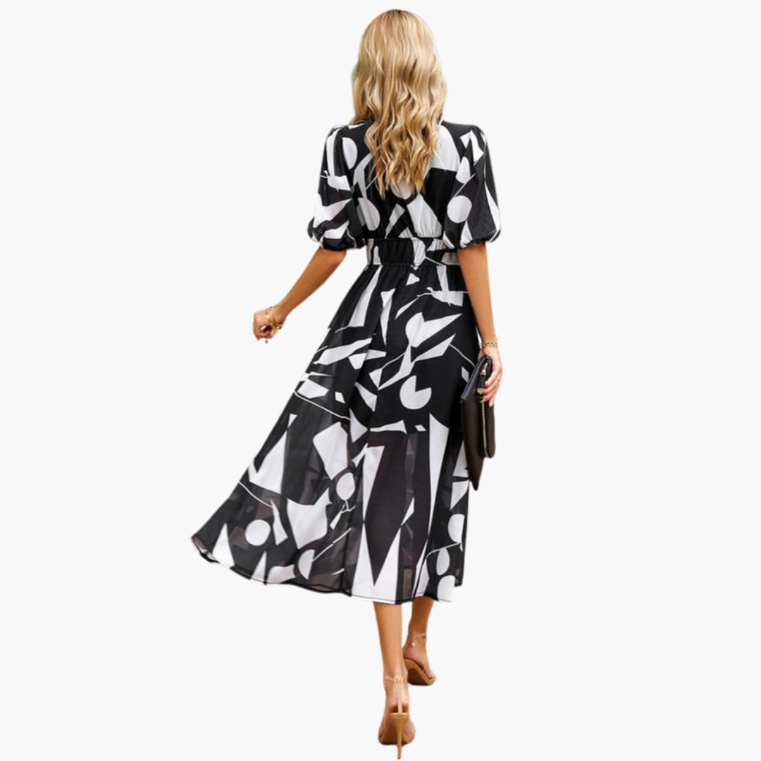 Abito floreale da donna con scollo a V e vita elastica