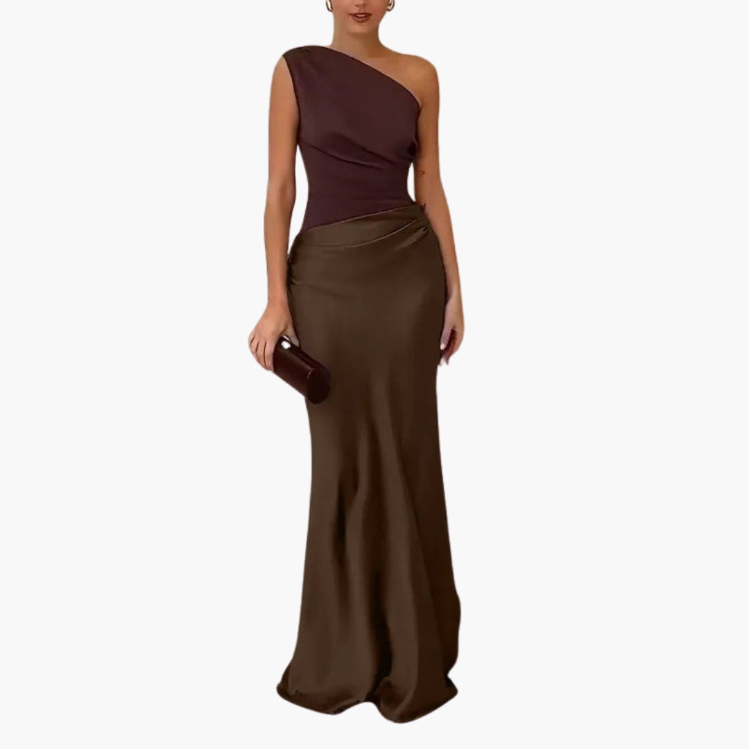 Robe Maxi Femme à Une Épaule avec Détail Plissé