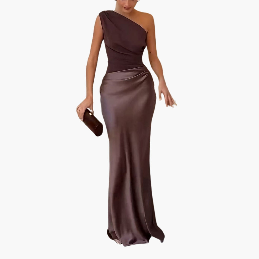 Robe Maxi Femme à Une Épaule avec Détail Plissé