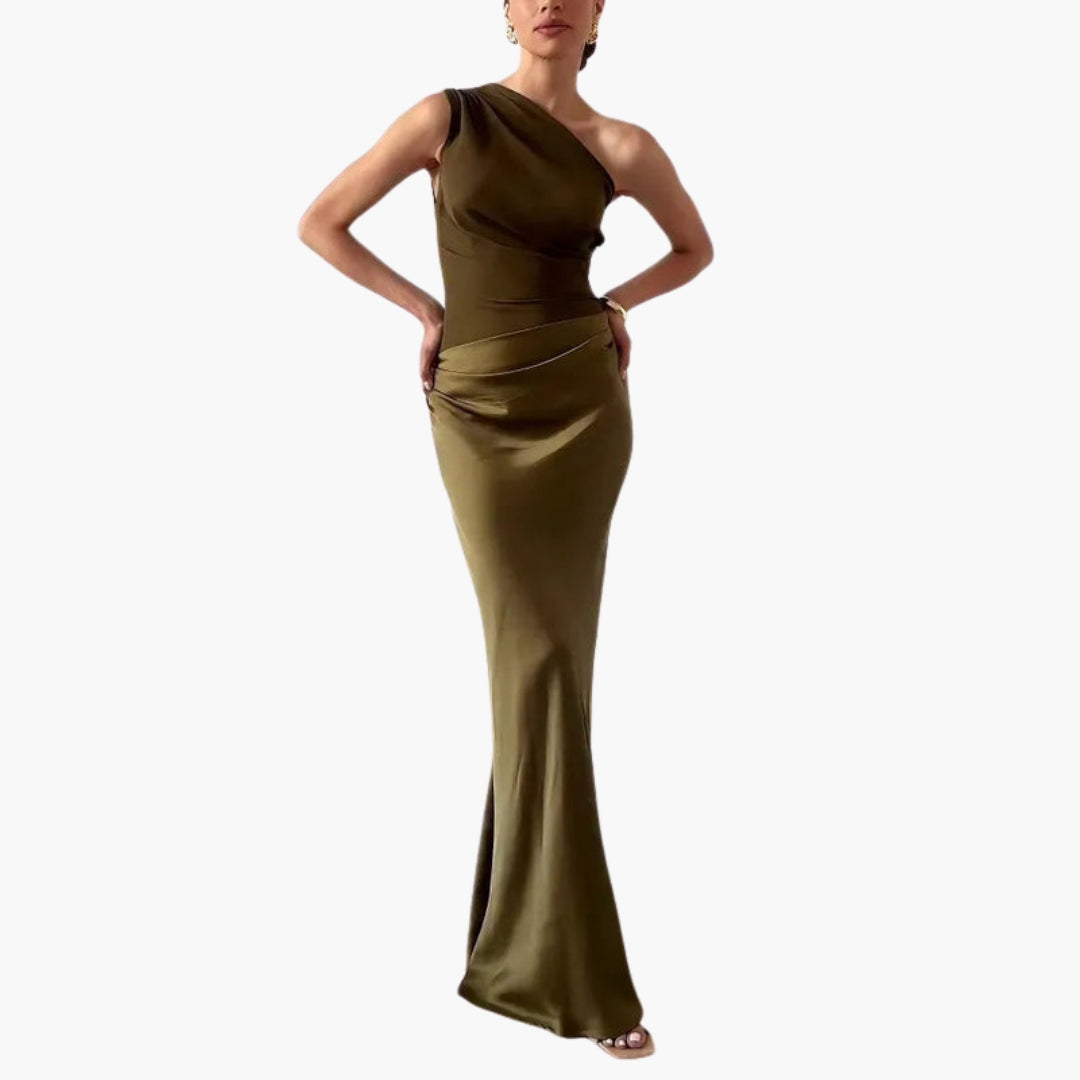 Robe Maxi Femme à Une Épaule avec Détail Plissé
