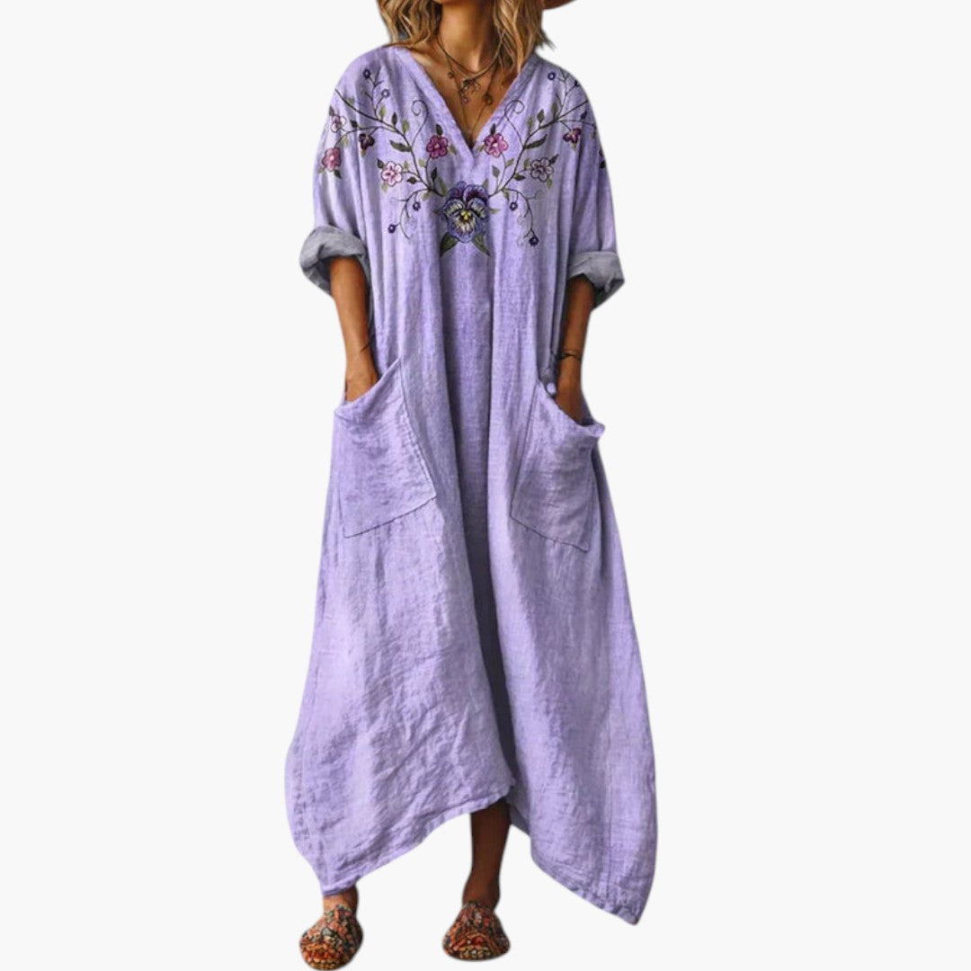 Robe Maxi Femme avec Broderie et Poches