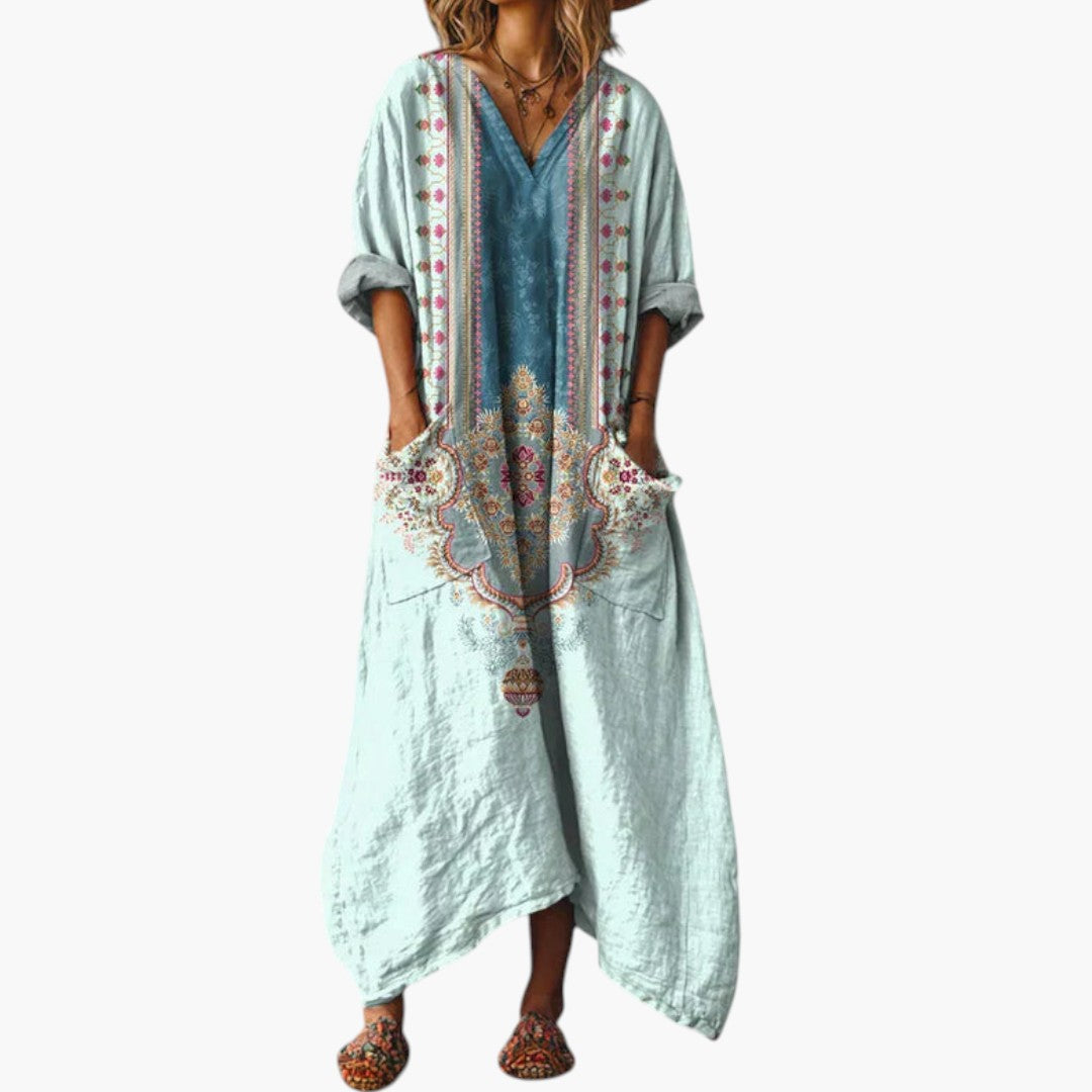 Robe Maxi Femme avec Broderie et Poches
