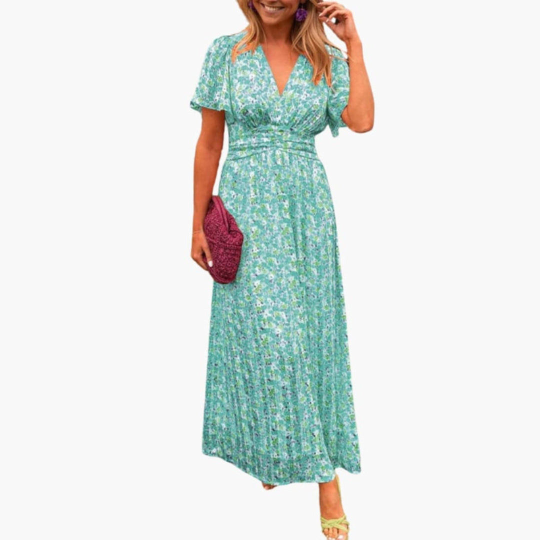 Maxi Dress for Women with V-Neck and Short Sleeves