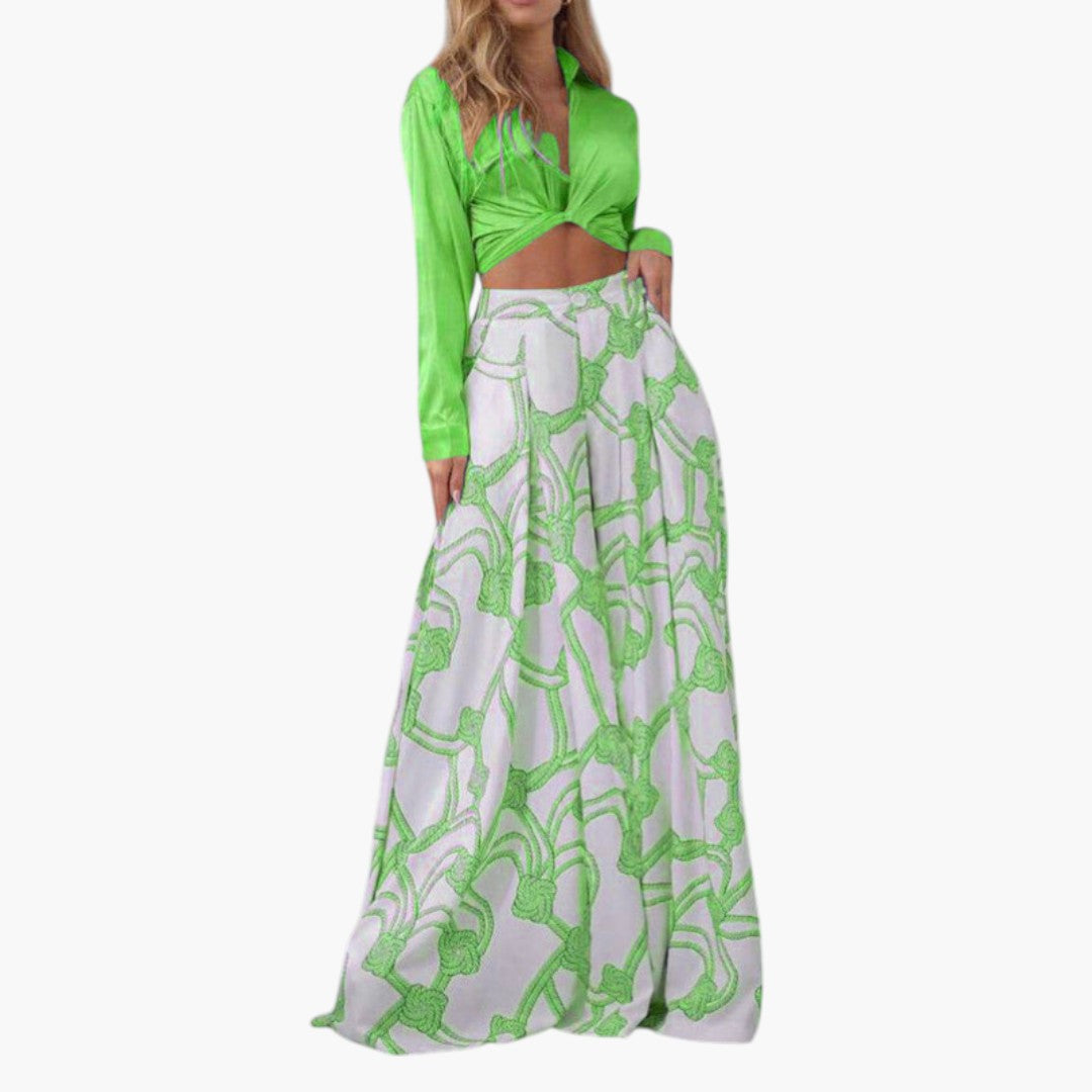 Vestido Maxi Mulher com Top Curto e Mangas Compridas