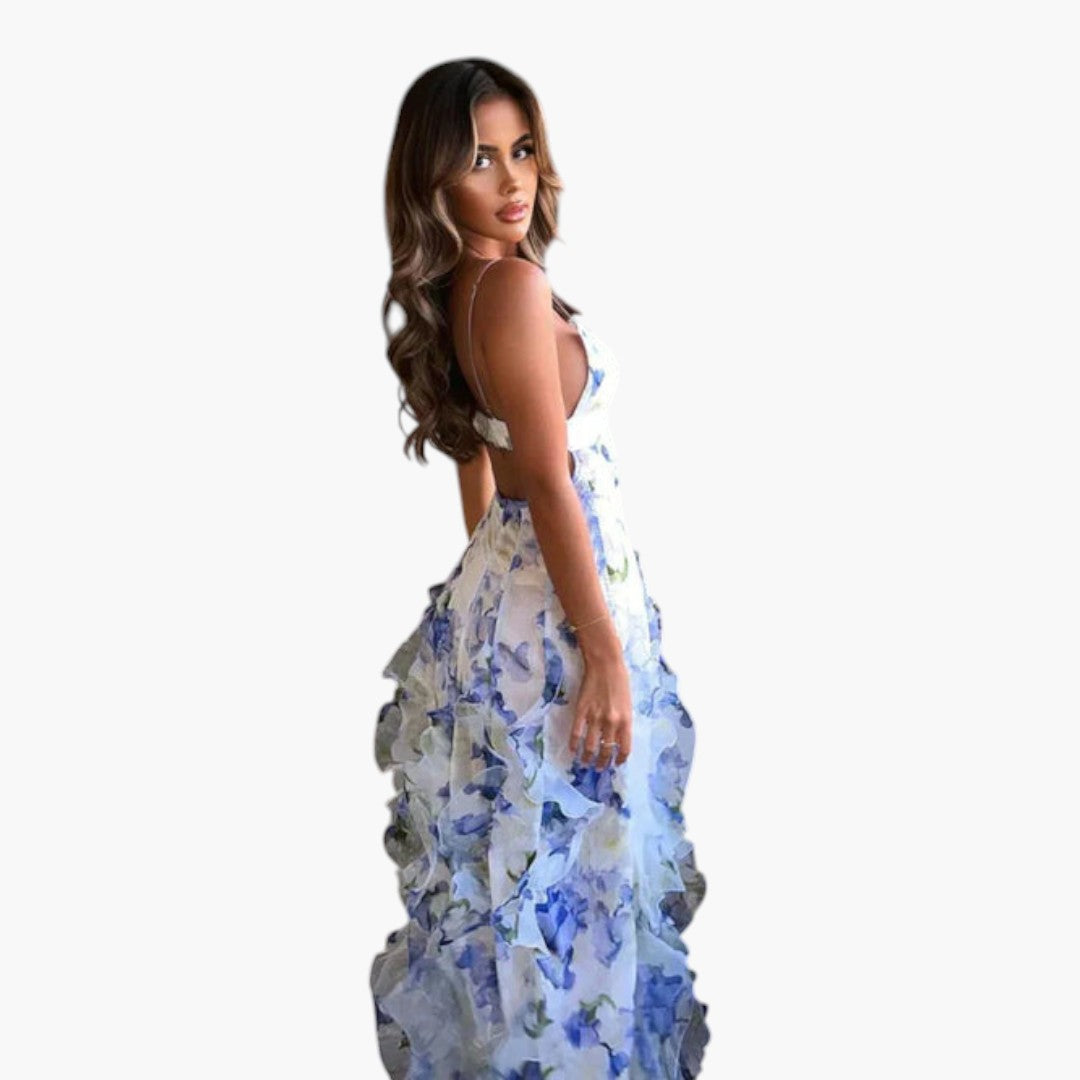 Abito Maxi Donna con Volant e Motivo Floreale