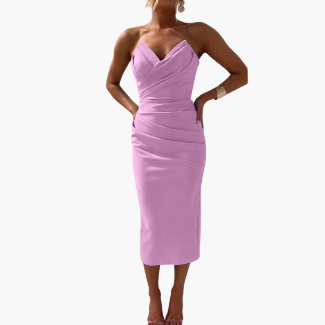 Abito Midi Corsetto Donna Taglio Attillato con Effetto Arricciato