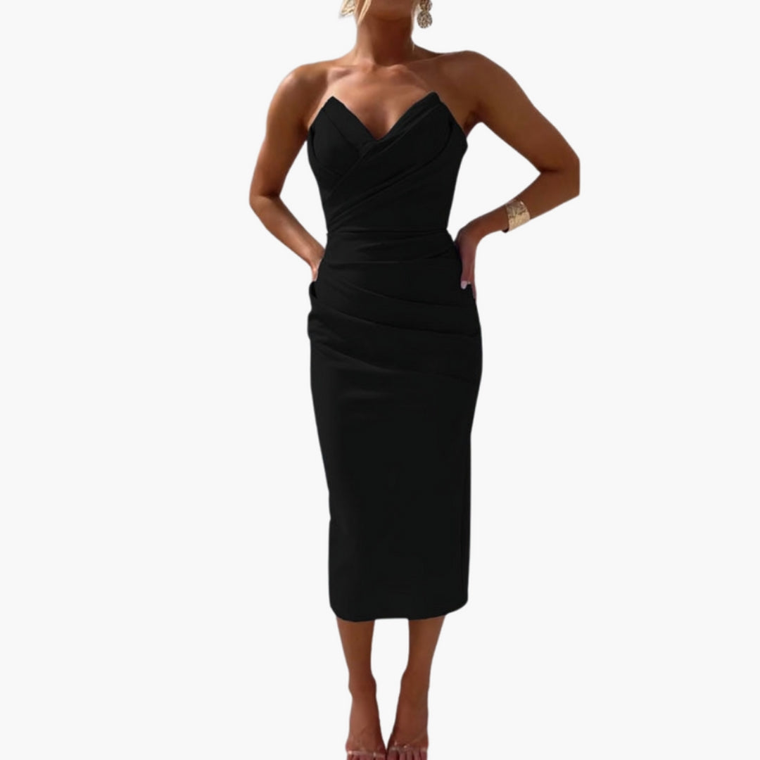 Abito Midi Corsetto Donna Taglio Attillato con Effetto Arricciato