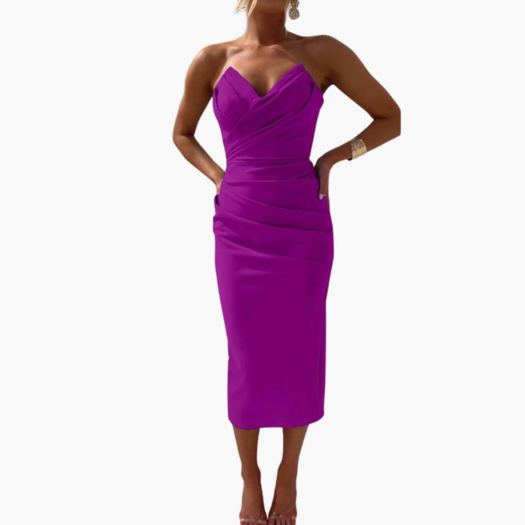 Abito Midi Corsetto Donna Taglio Attillato con Effetto Arricciato