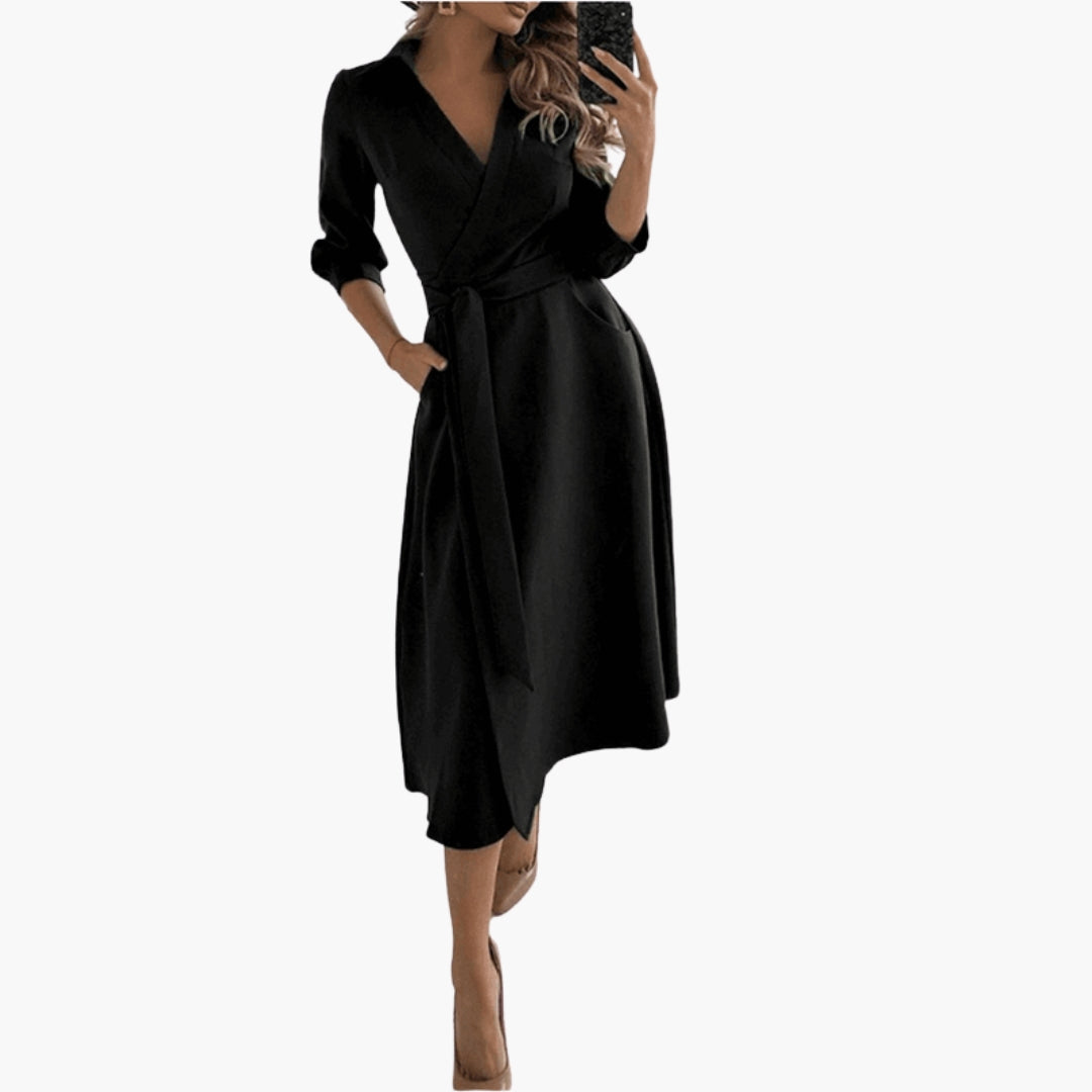 Robe Midi Femme Coupe Évasée avec Col à Revers