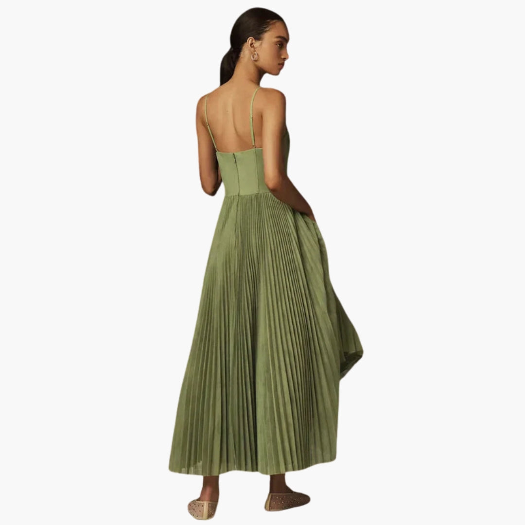 Midi Dress for Women with Fitted Bodice and Pleated Skirt