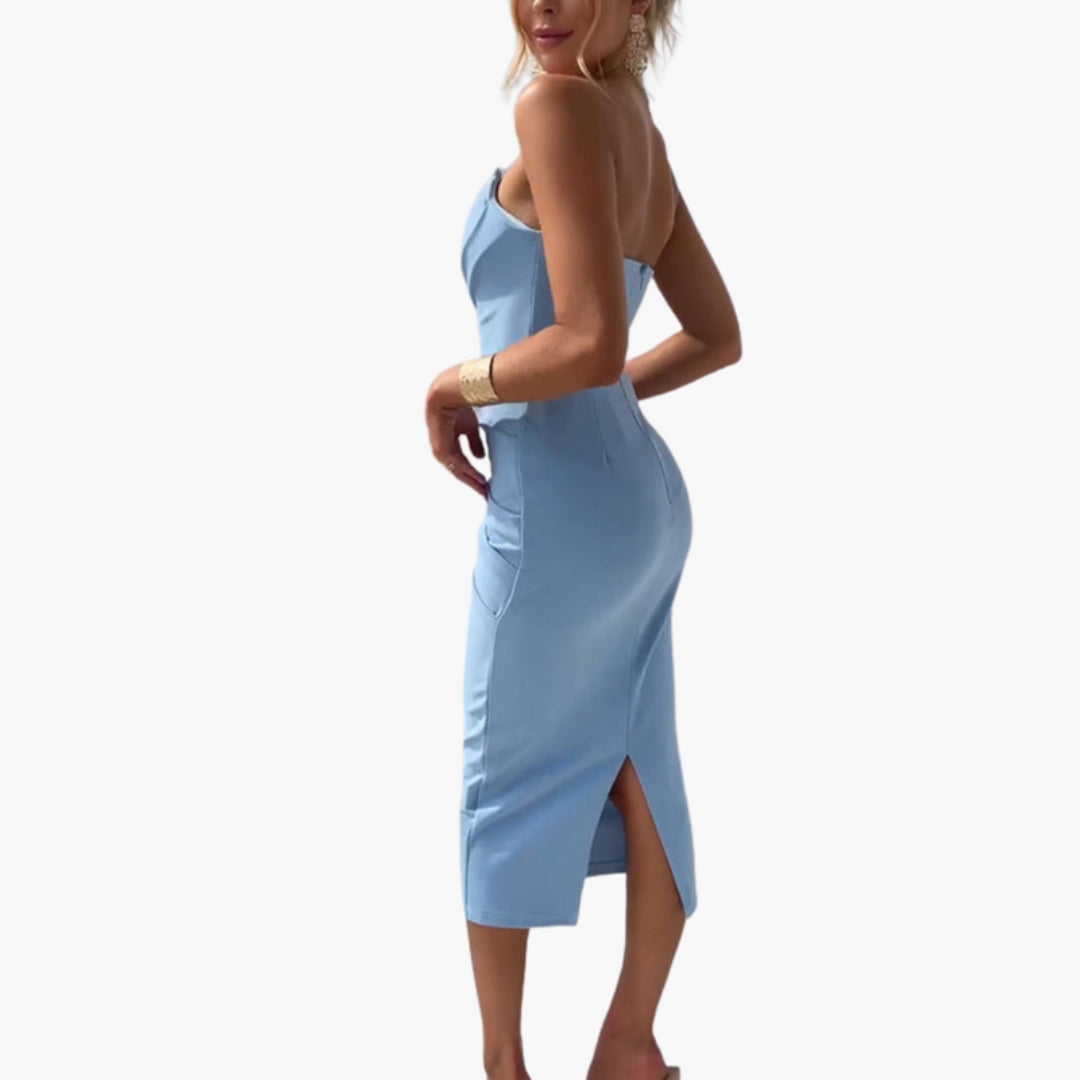 Women's Mid-Length Dress with Thin Straps and Ruffled Hem