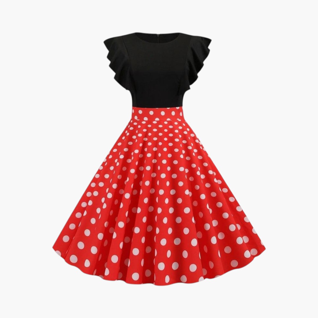 Abito Midi Donna a Pois con Maniche a Balze