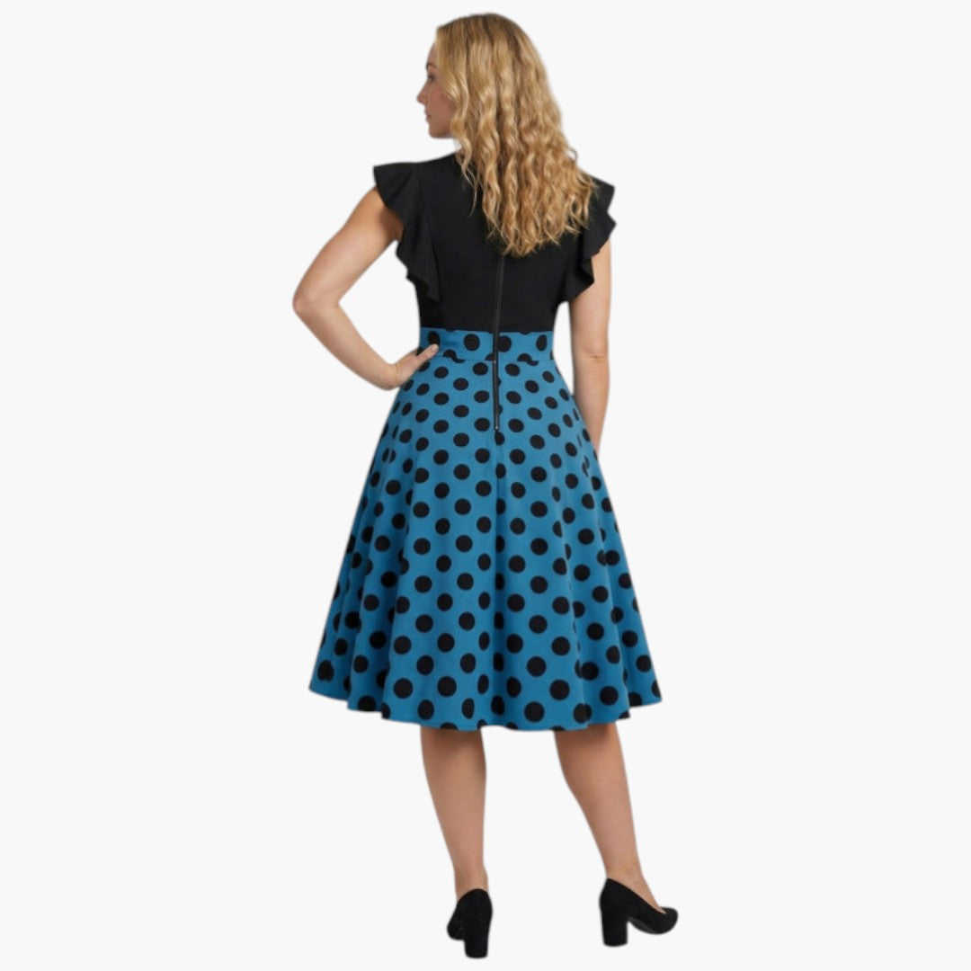 Abito Midi Donna a Pois con Maniche a Balze