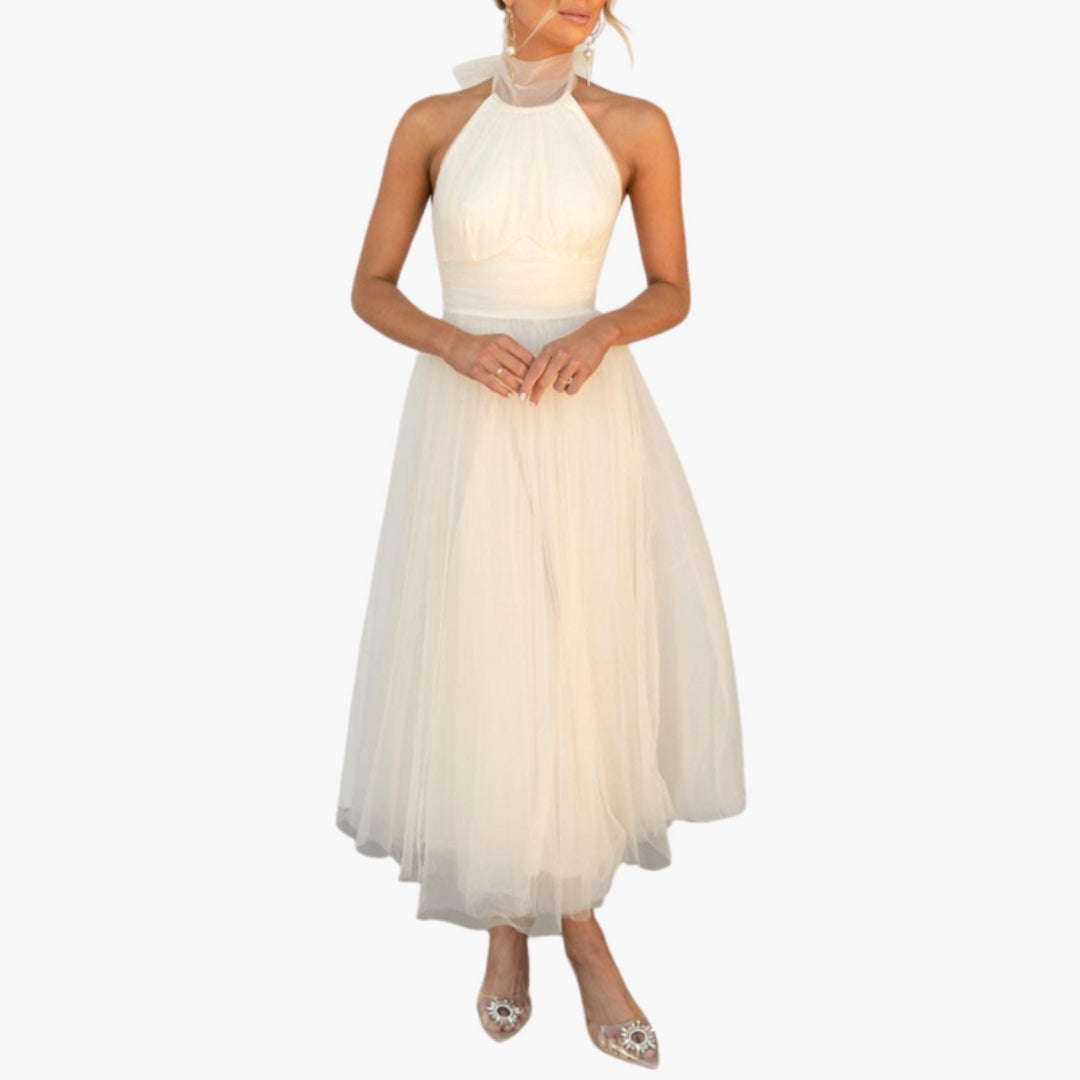 Midi Dress for Women with Halter Neck and Flared Skirt