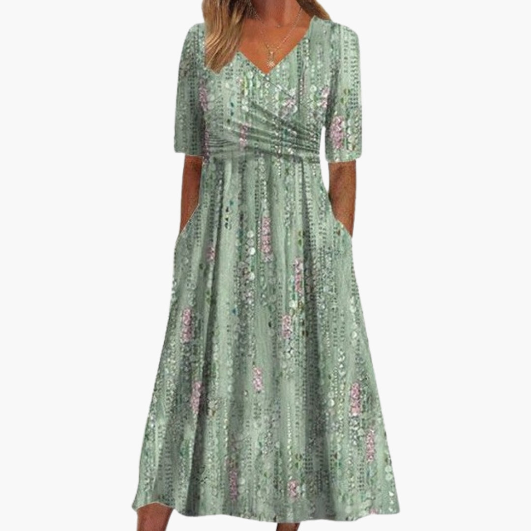 Robe Midi Femme avec Col en V et Imprimé Floral
