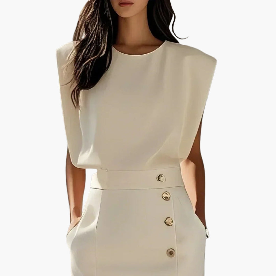 Robe Midi Femme avec Détail Boutonné et Fente Latérale