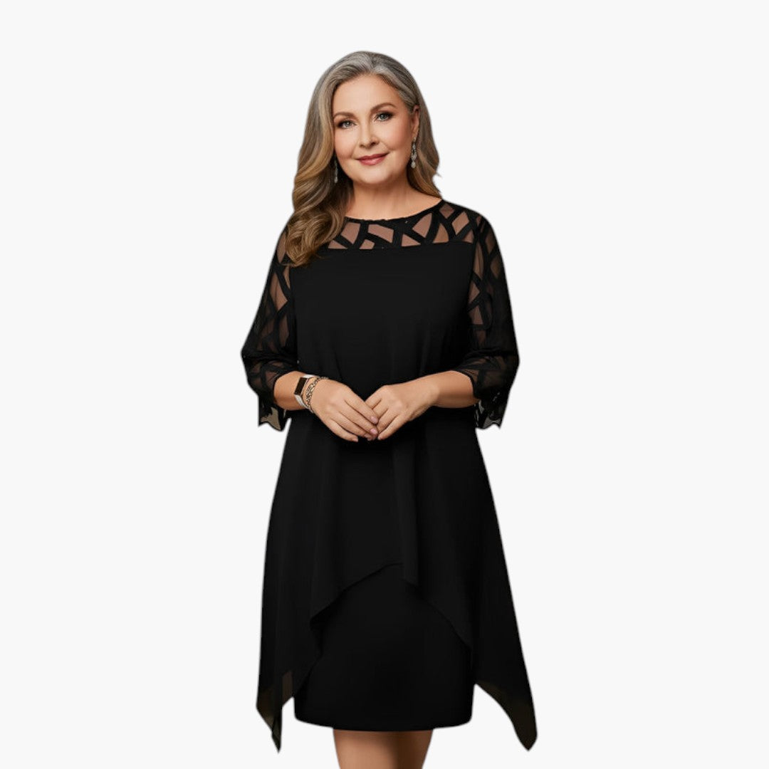 Women's Midi Dress with Fitted Neckline and Adjustable Waist