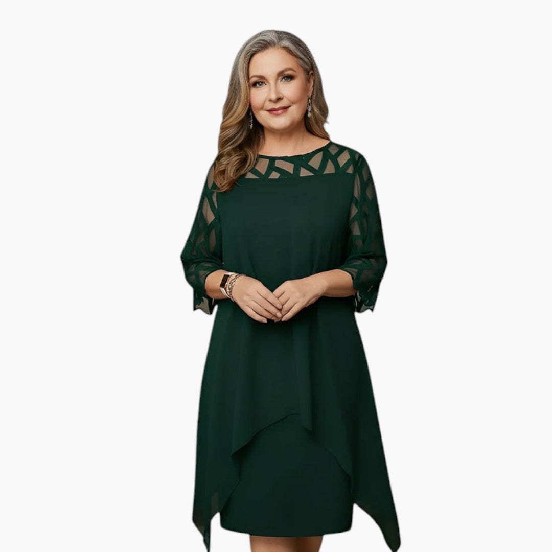 Women's Midi Dress with Fitted Neckline and Adjustable Waist