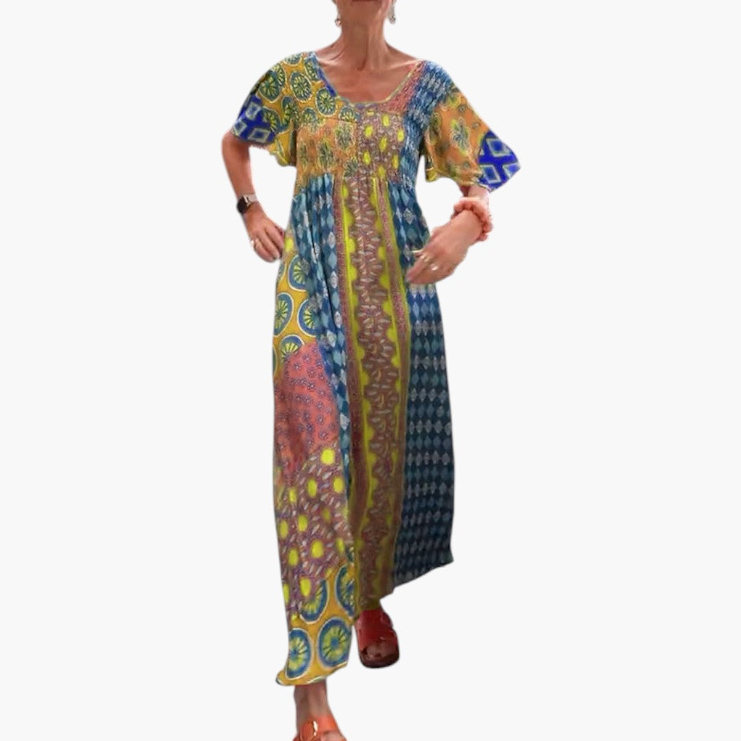 Robe Midi Femme avec Encolure Ronde et Motif Paisley