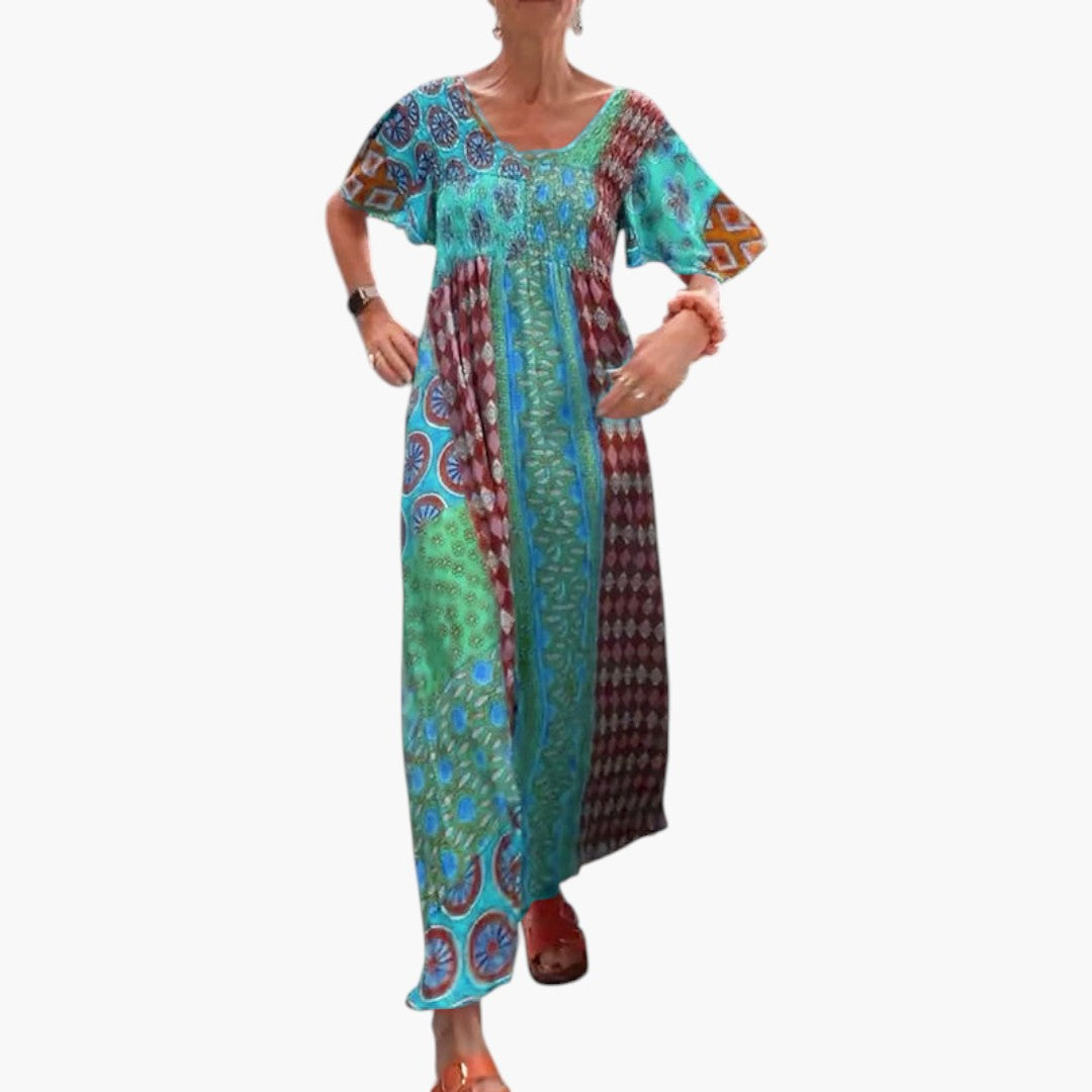 Robe Midi Femme avec Encolure Ronde et Motif Paisley