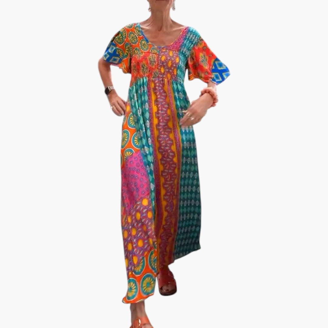 Robe Midi Femme avec Encolure Ronde et Motif Paisley