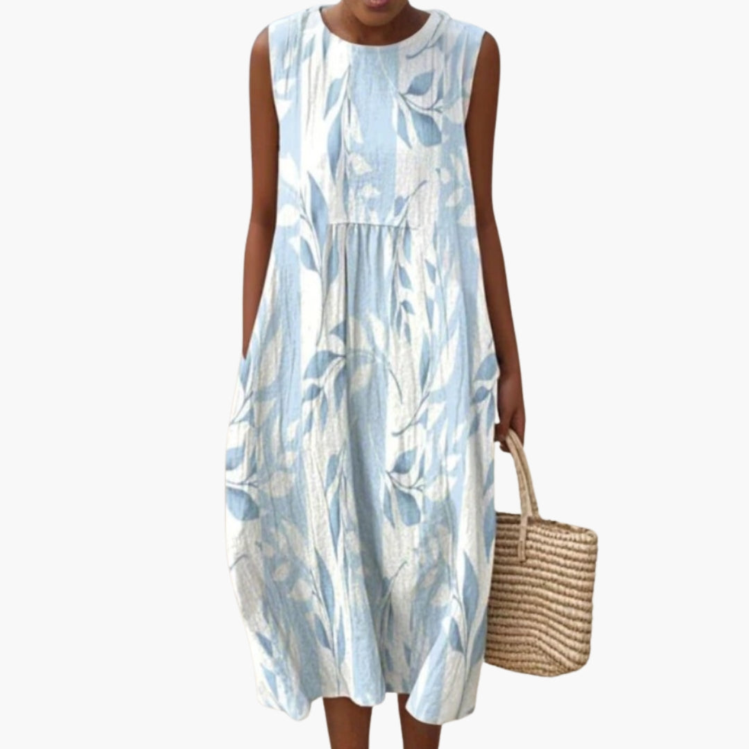 Robe Midi Femme avec Encolure Ronde et Surface Imprimée