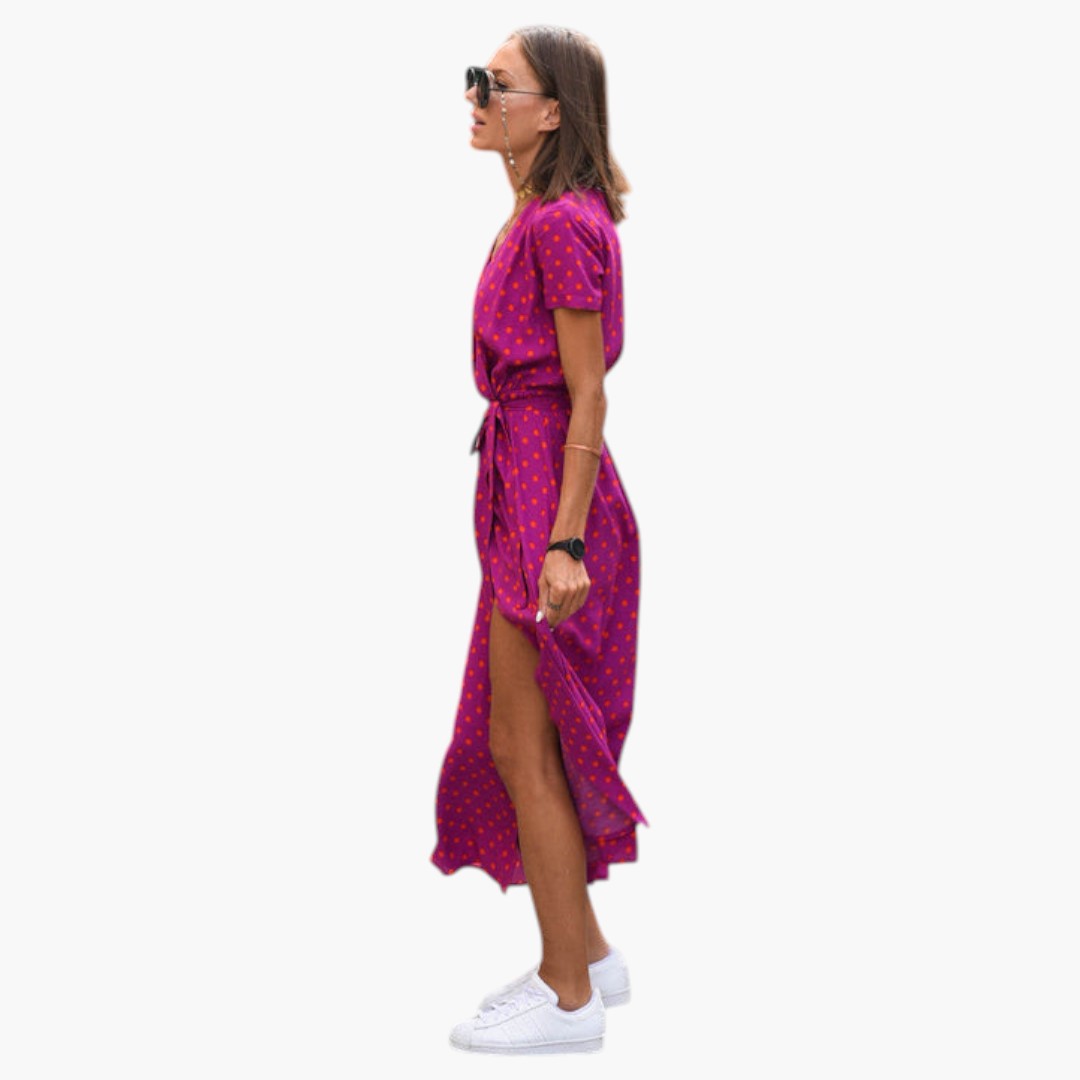 Abito Midi Donna con Stampa e Scollo a V