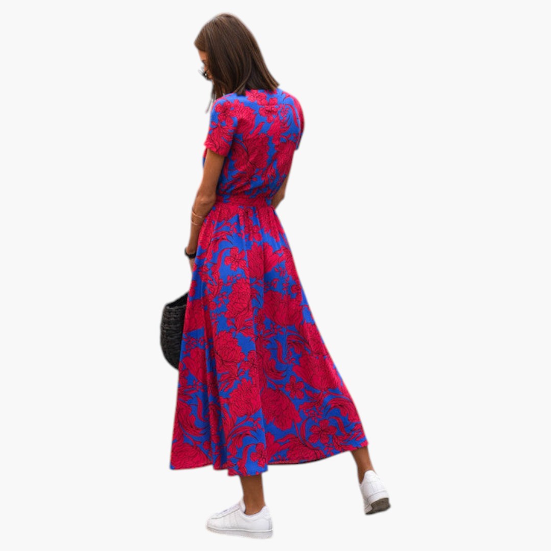Abito Midi Donna con Stampa e Scollo a V