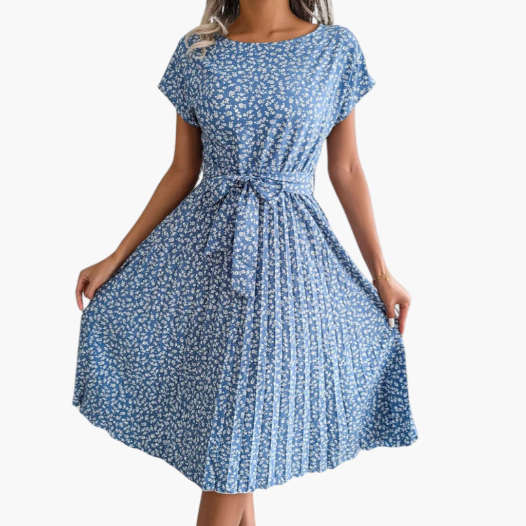 Midi Dress for Women with Short Sleeves and Tie Waist