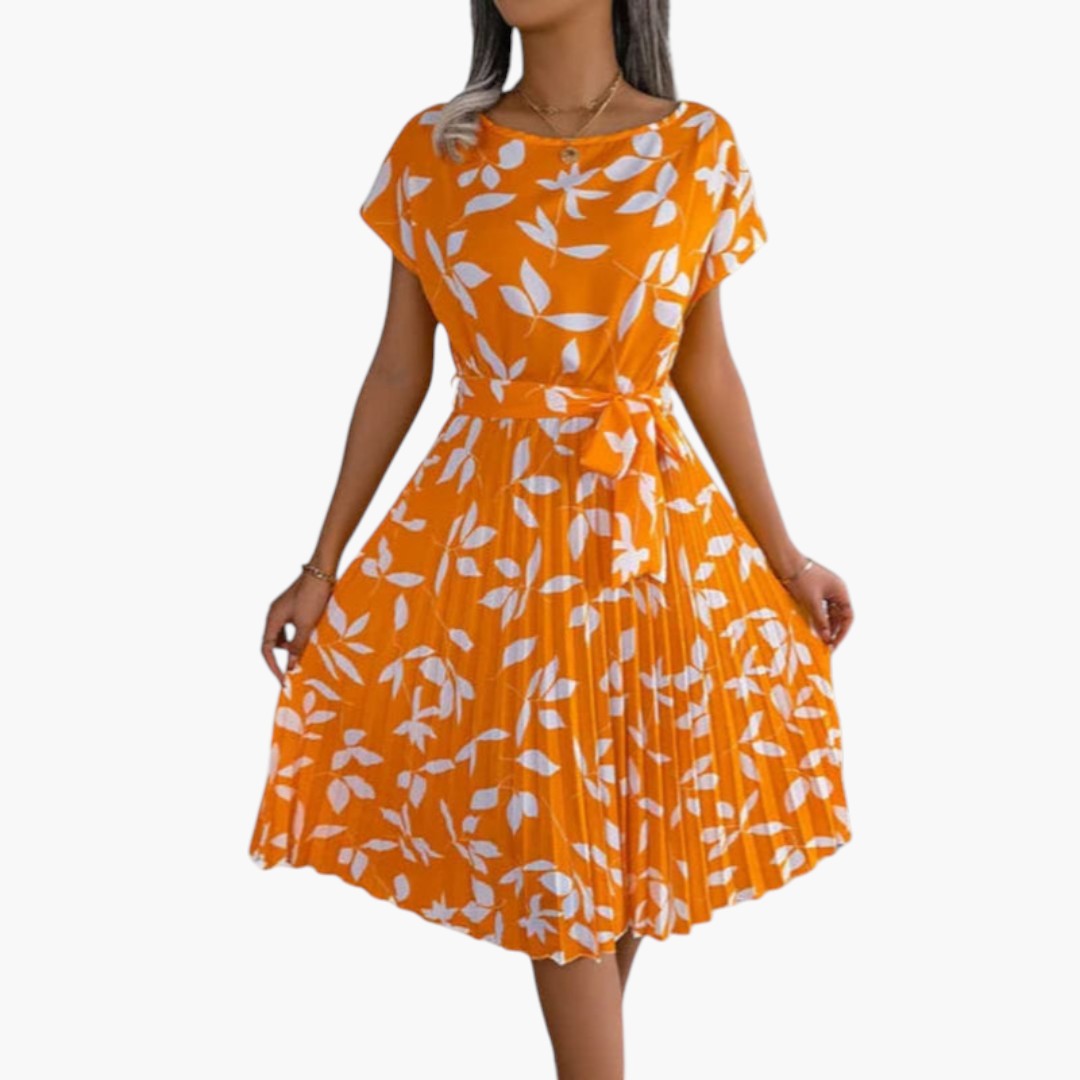 Midi Dress for Women with Short Sleeves and Tie Waist