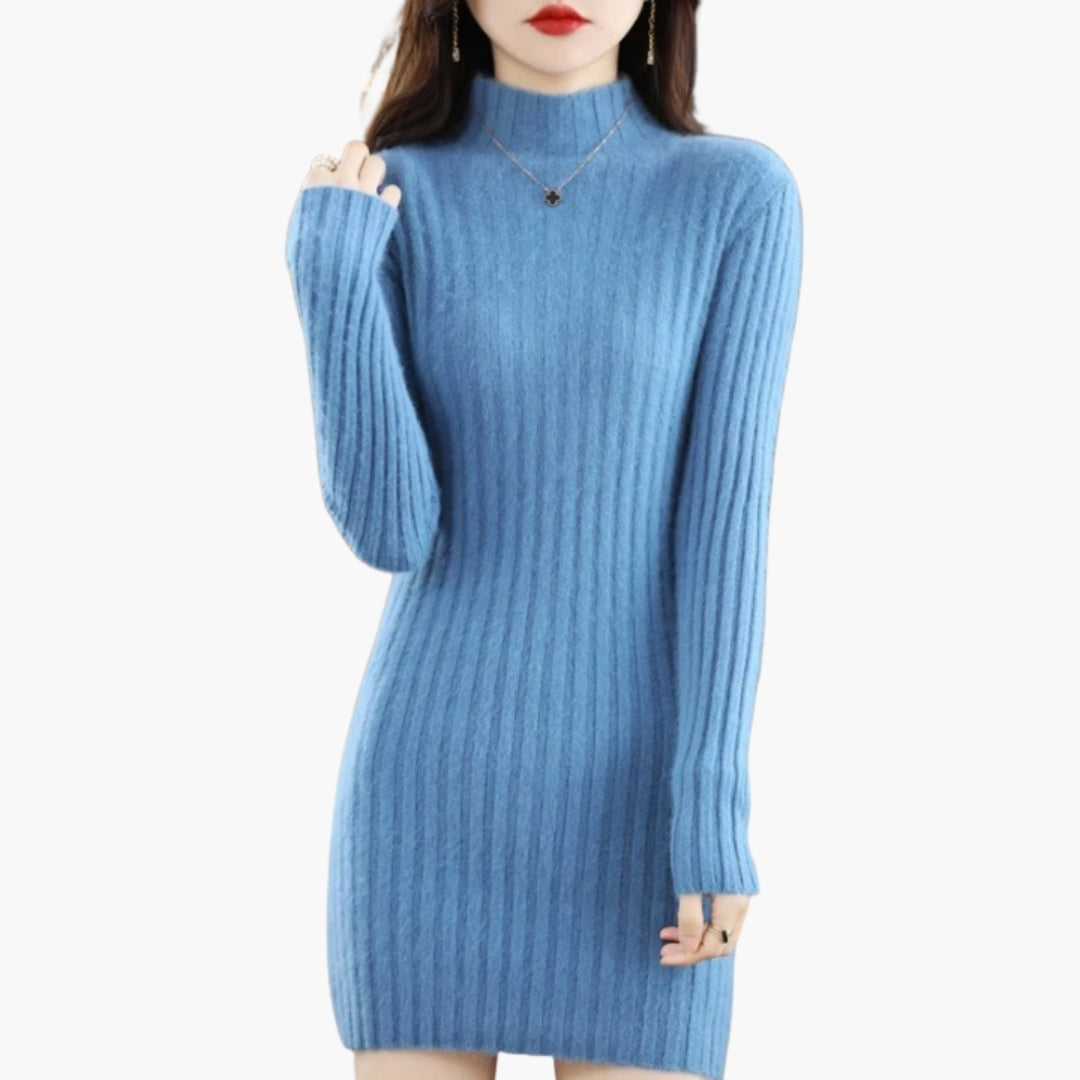 Vestido Curto Feminino Canelado com Mangas Compridas