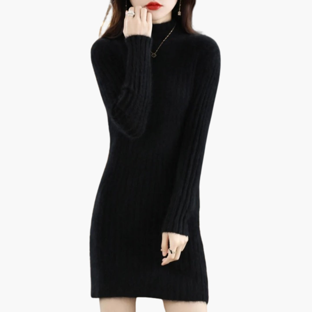 Vestido Curto Feminino Canelado com Mangas Compridas