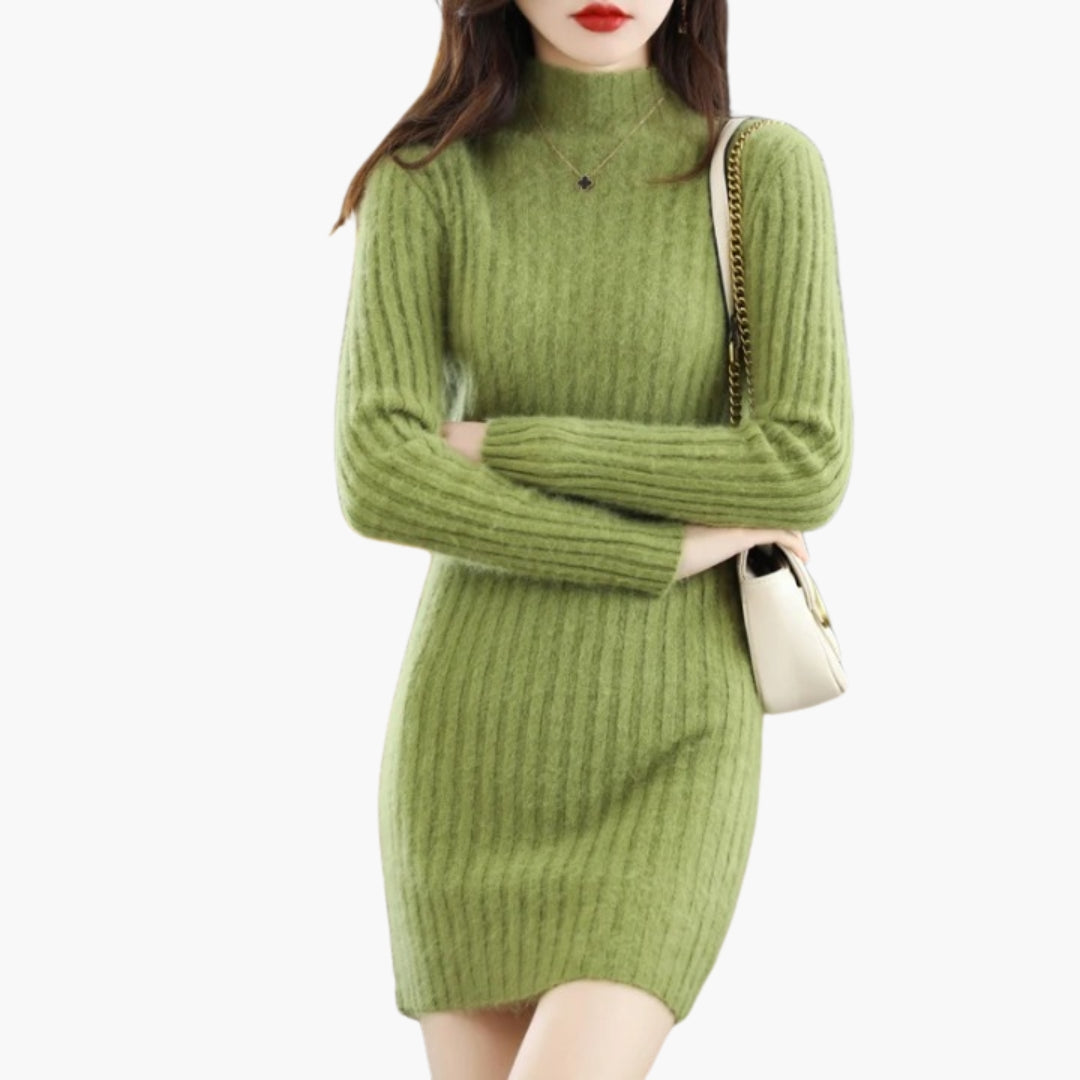 Vestido Curto Feminino Canelado com Mangas Compridas