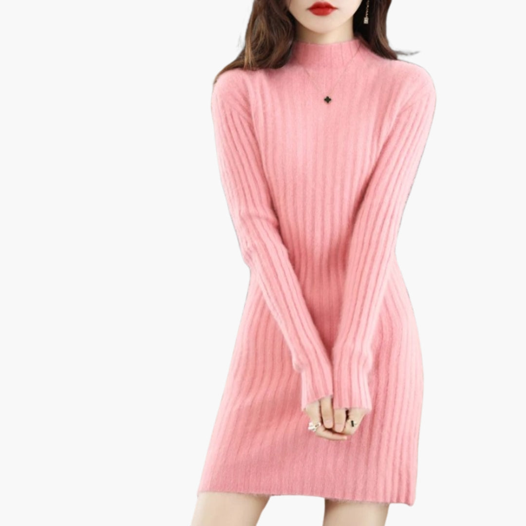 Vestido Curto Feminino Canelado com Mangas Compridas